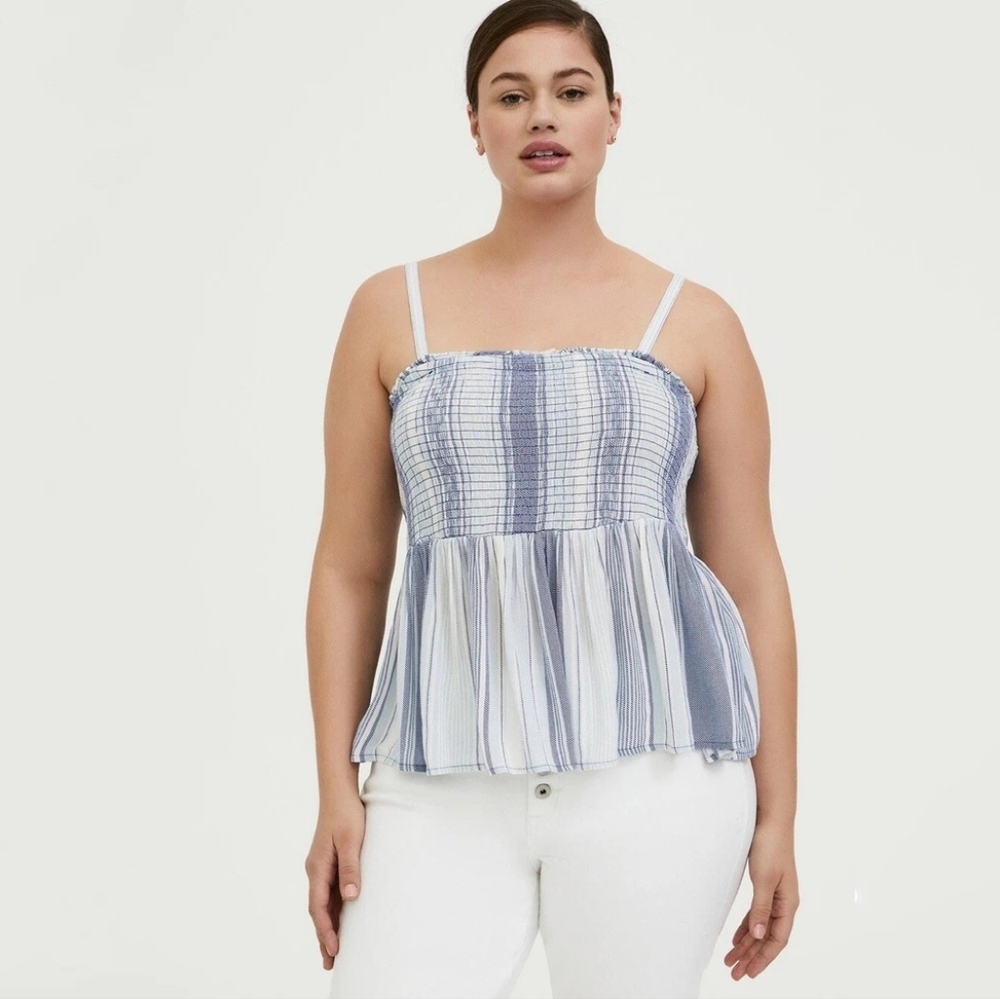 Torrid Blue and White Striped Gauze Smocked Cami 3x